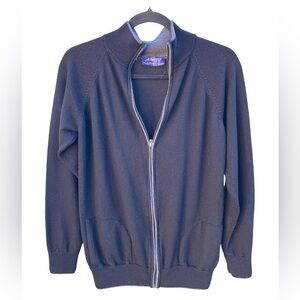 EUC Jeremy Argyle Casual Zip-Up Sweater Men 100% Wool Black, Size Large